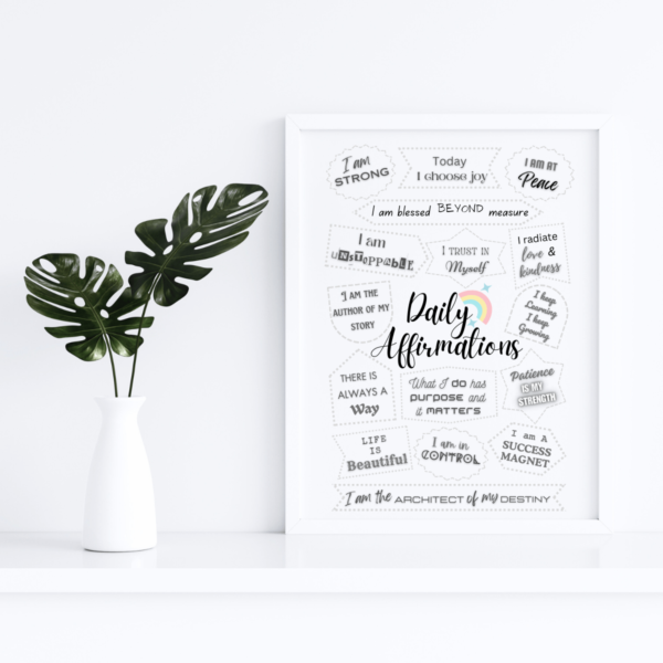 Mockup-3-Daily-Affirmations Daily Affirmations Wall Art Print - Set of 16 Inspirational Quotes for Positive Living