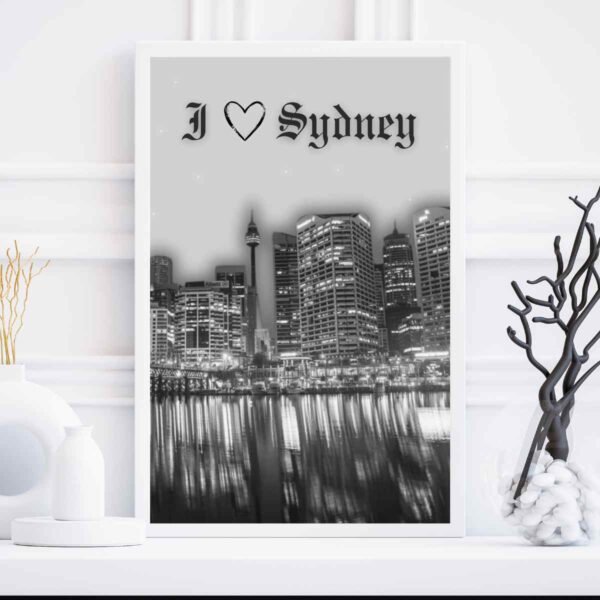 Skyline of Sydney Australia Black and White Wall Art