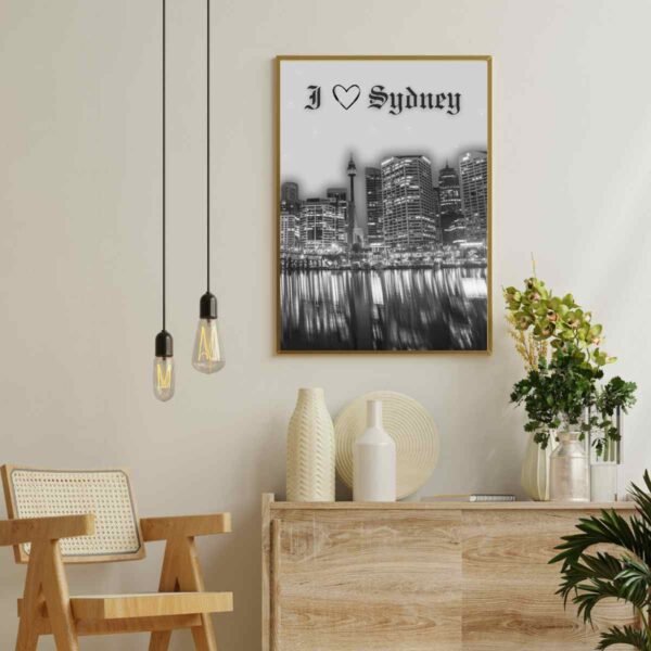 Skyline of Sydney Australia Black and White Wall Art