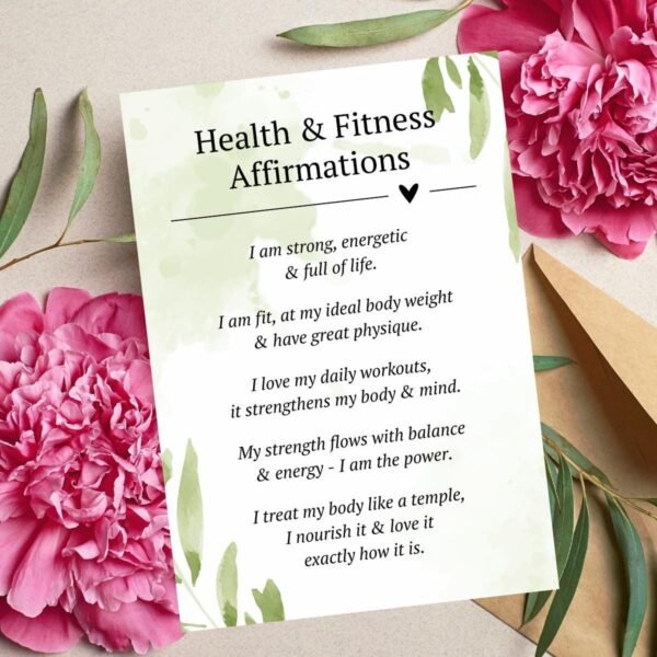 Wellness Affirmations Wall Art: Green Watercolor, Fitness Motivation (Digital Download)