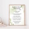 Wellness Affirmations Wall Art: Green Watercolor, Fitness Motivation (Digital Download)