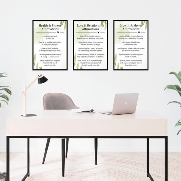 Affirmation Wall Art Set | Wellness, Love, Success (Digital Download)