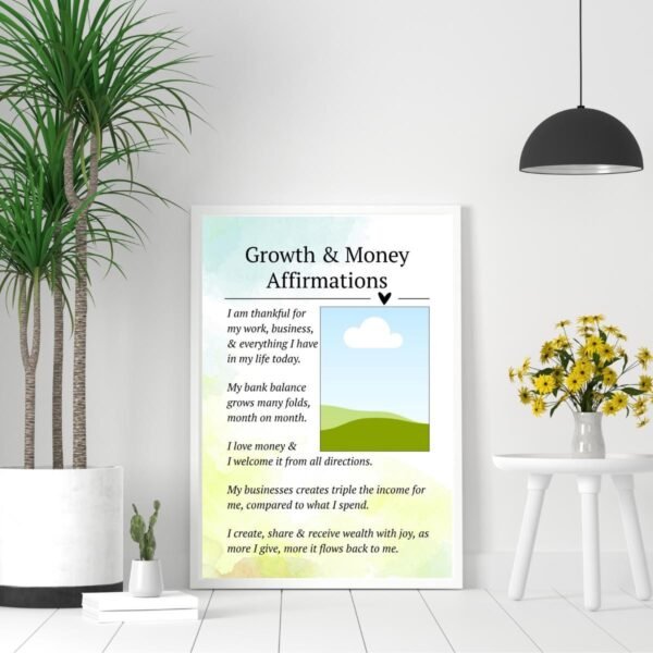 Growth and Money Affirmations Wall Art | Personalized Wealth Manifestation Poster | Framed Financial Growth Decor with Your Photo
