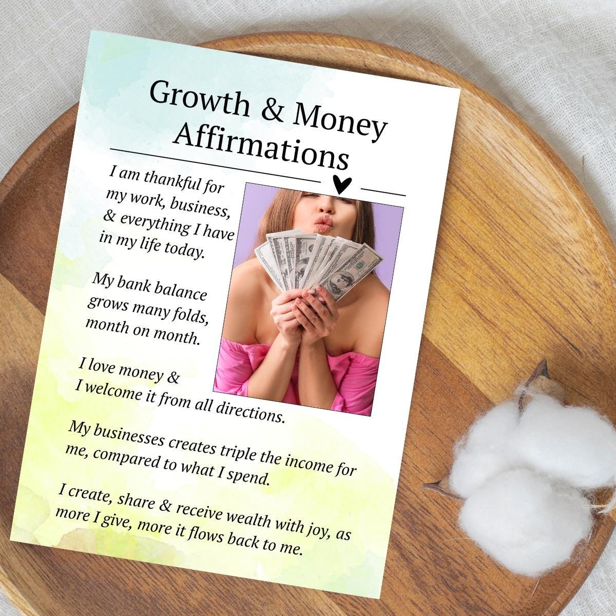 Growth and Money Affirmations Wall Art | Personalized Wealth Manifestation Poster | Framed Financial Growth Decor with Your Photo