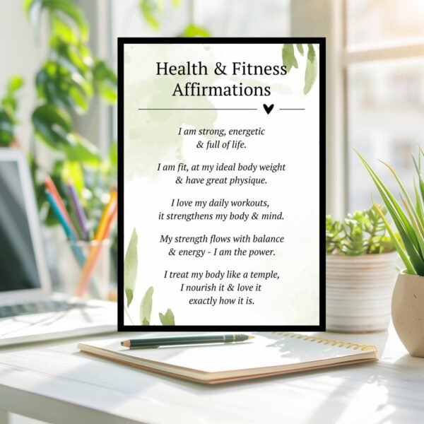 Wellness Affirmations Wall Art: Green Watercolor, Fitness Motivation (Digital Download)