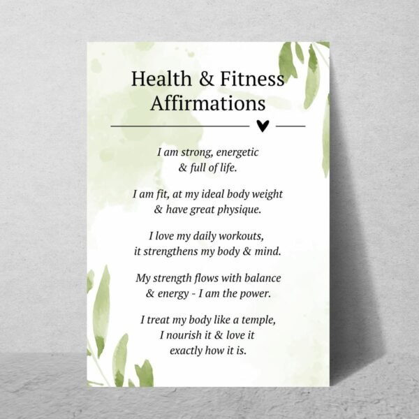 Wellness Affirmations Wall Art: Green Watercolor, Fitness Motivation (Digital Download)