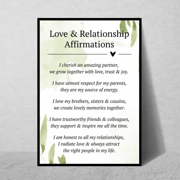 Love & Relationship Affirmations Poster | Family, Couples Decor (Digital Download)