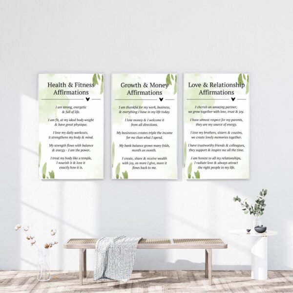 Affirmation Wall Art Set | Wellness, Love, Success (Digital Download)