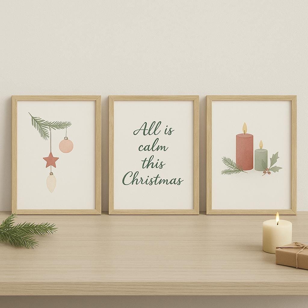 Zen Christmas Wall Art Set | Minimalist Holiday Prints (Digital Download)