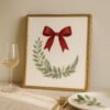 il_fullxfull.7341701064_3u9m.jpg Velvet Bow Christmas Printable Wall Art, Holiday Botanical Wreath, Red Ribbon & Eucalyptus, Instant Download