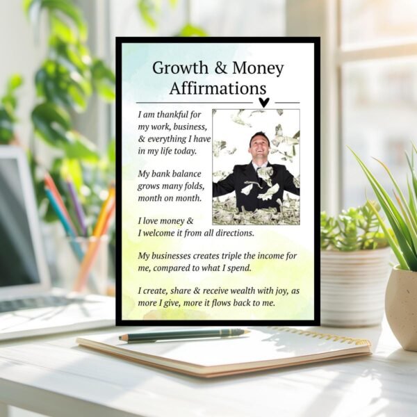Growth and Money Affirmations Wall Art | Personalized Wealth Manifestation Poster | Framed Financial Growth Decor with Your Photo