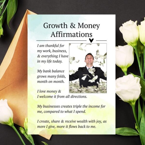 Growth and Money Affirmations Wall Art | Personalized Wealth Manifestation Poster | Framed Financial Growth Decor with Your Photo