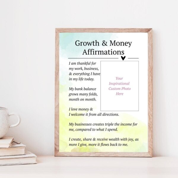 Growth and Money Affirmations Wall Art | Personalized Wealth Manifestation Poster | Framed Financial Growth Decor with Your Photo