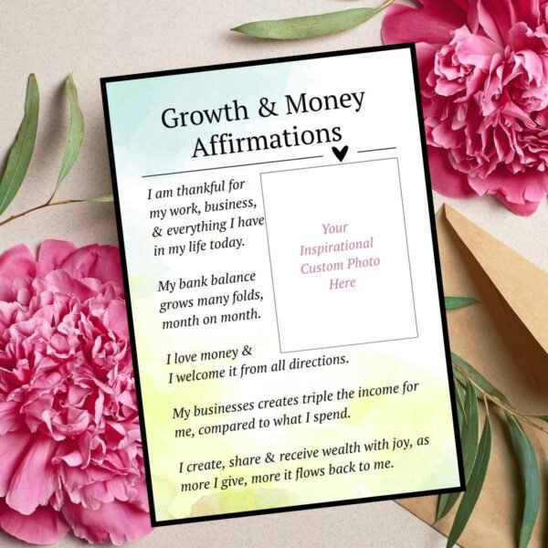 Growth and Money Affirmations Wall Art | Personalized Wealth Manifestation Poster | Framed Financial Growth Decor with Your Photo