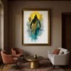 Abstract Lord Shiva Print, Teal Saffron Hindu Decor (Digital Download)