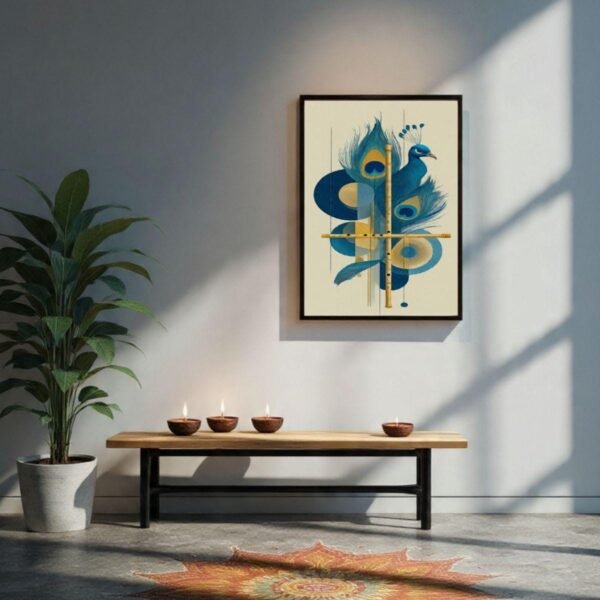 il_fullxfull.7375471542_gsck.jpg Peacock & Bansuri Indian Art Print – Modern Minimalist Wall Decor (Digital Download)