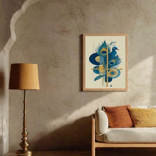 il_fullxfull.7375471590_3l75.jpg Peacock & Bansuri Indian Art Print – Modern Minimalist Wall Decor (Digital Download)