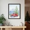 Beautiful Red Christmas Truck Watercolor Print, Vintage Holiday Wall Art (Digital Download)