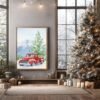 Beautiful Red Christmas Truck Watercolor Print, Vintage Holiday Wall Art (Digital Download)