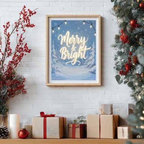 il_fullxfull.7382659480_hzg8.jpg Merry & Bright Christmas Wall Art · Minimal Typography Winter Print · Scandinavian Neutral Holiday Decor Poster