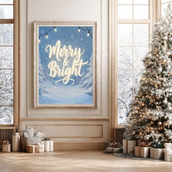il_fullxfull.7382659482_ixjh.jpg Merry & Bright Christmas Wall Art · Minimal Typography Winter Print · Scandinavian Neutral Holiday Decor Poster