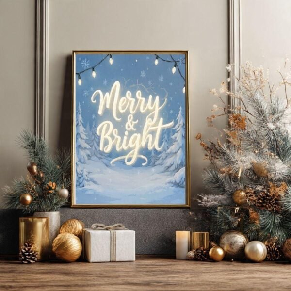 il_fullxfull.7382659484_bopy.jpg Merry & Bright Christmas Wall Art · Minimal Typography Winter Print · Scandinavian Neutral Holiday Decor Poster