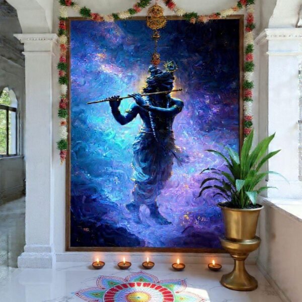 il_fullxfull.7397860676_k64w.jpg Krishna Wall Art Printable Blue And Gold Poster For Mandir, Home Decor, Housewarming Gift