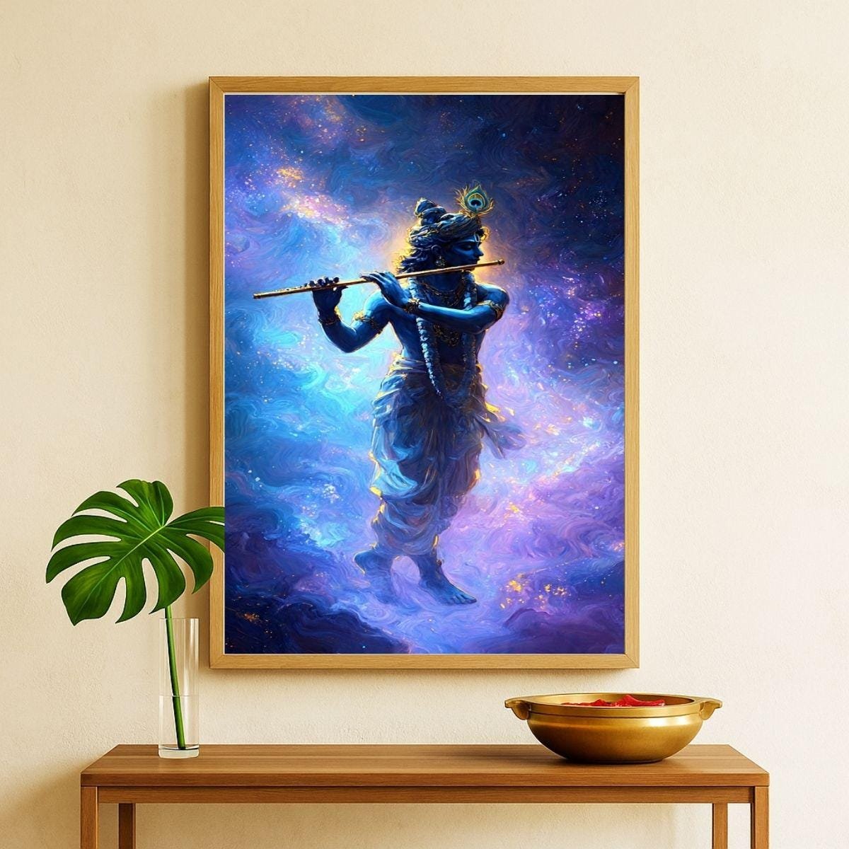 Krishna Wall Art Printable Blue And Gold Poster For Mandir, Home Decor, Housewarming Gift