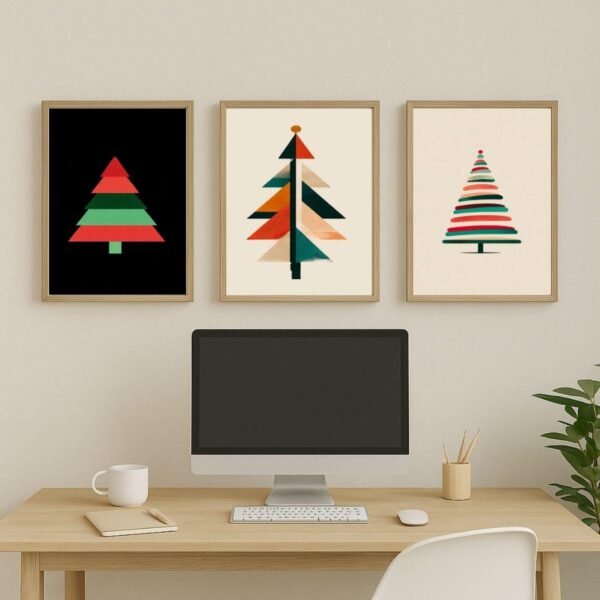 il_fullxfull.7398978610_q4nq.jpg Geometric Christmas Tree Print Set - Modern Holiday Decor (Digital Download)