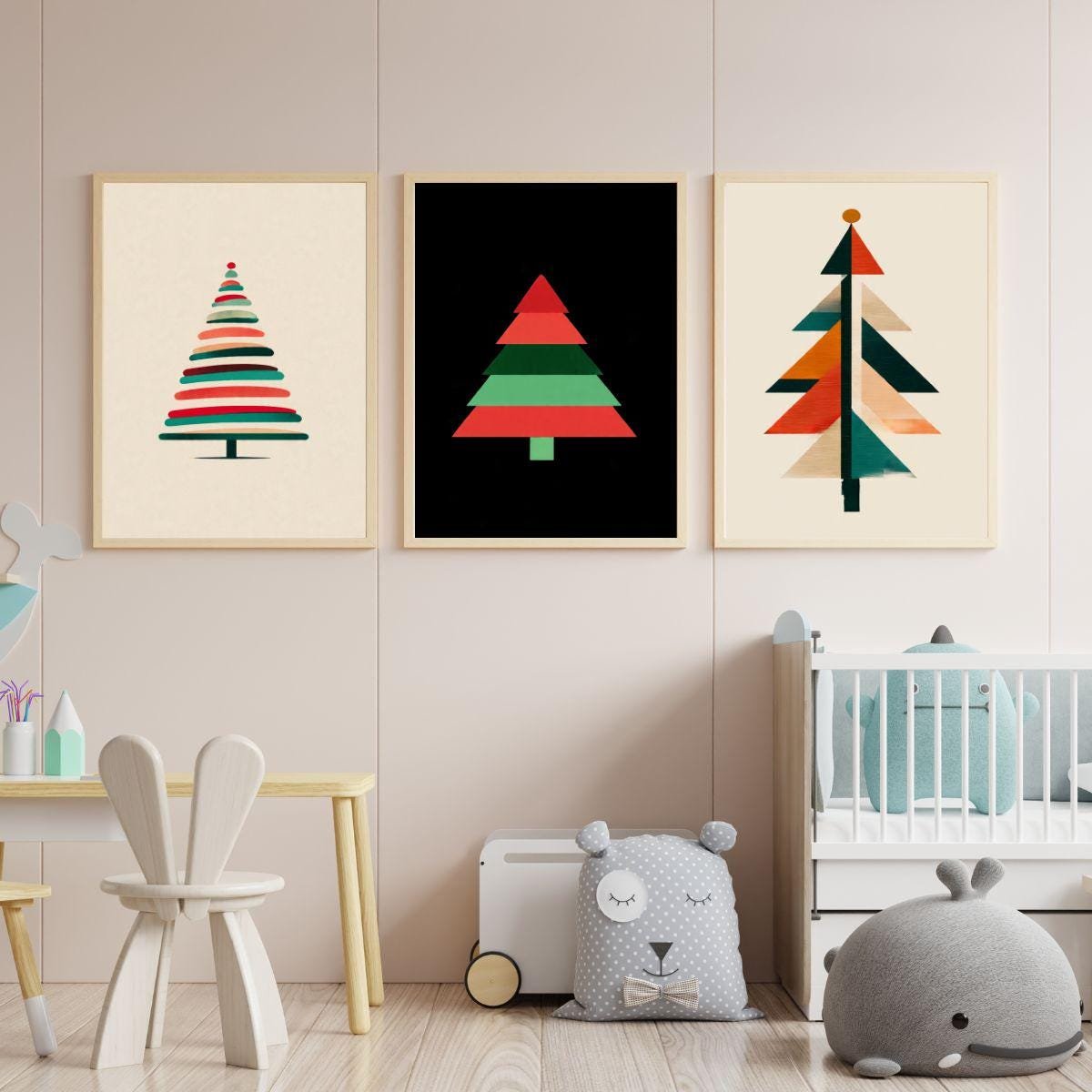Geometric Christmas Tree Print Set - Modern Holiday Decor (Digital Download)