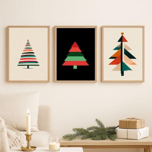 il_fullxfull.7398978620_fsq4.jpg Geometric Christmas Tree Print Set - Modern Holiday Decor (Digital Download)
