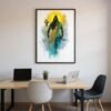 Abstract Lord Shiva Print, Teal Saffron Hindu Decor (Digital Download)