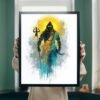 Abstract Lord Shiva Print, Teal Saffron Hindu Decor (Digital Download)