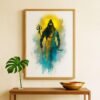 Abstract Lord Shiva Print, Teal Saffron Hindu Decor (Digital Download)