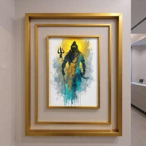 Abstract Lord Shiva Print, Teal Saffron Hindu Decor (Digital Download)
