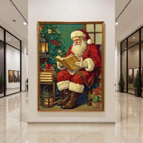 Vintage Santa Reading By Lantern Christmas Wall Art Print