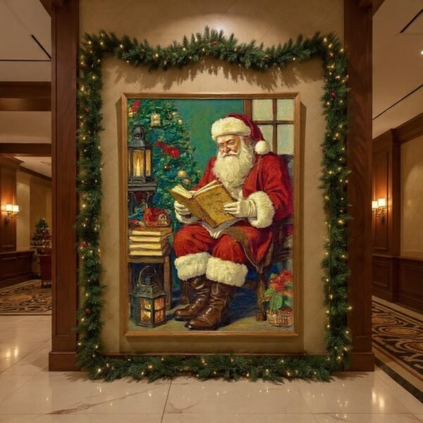 Vintage Santa Reading By Lantern Christmas Wall Art Print