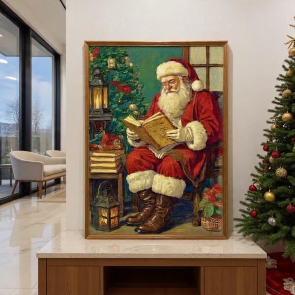 Vintage Santa Reading By Lantern Christmas Wall Art Print