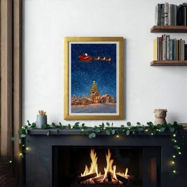 Santa Over Village Christmas Art Print – Winter Holiday Decor (Digital Download)
