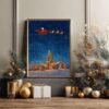 Santa Over Village Christmas Art Print – Winter Holiday Decor (Digital Download)