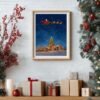 Santa Over Village Christmas Art Print – Winter Holiday Decor (Digital Download)