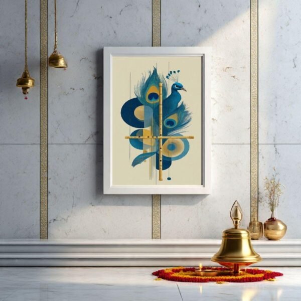 il_fullxfull.7423395715_3lym.jpg Peacock & Bansuri Indian Art Print – Modern Minimalist Wall Decor (Digital Download)