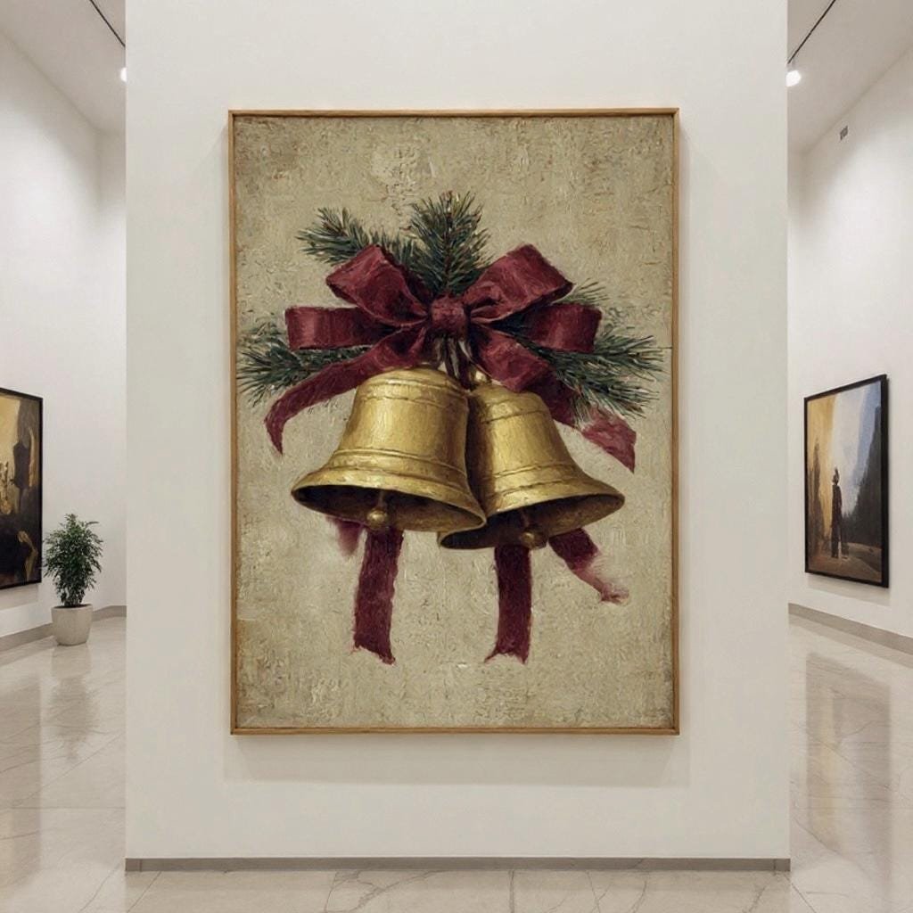 Vintage Christmas Bells Wall Art Rustic Holiday Decor Digital Download Art Print