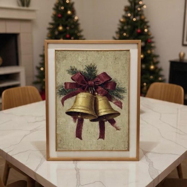 Vintage Christmas Bells Wall Art Rustic Holiday Decor Digital Download Art Print