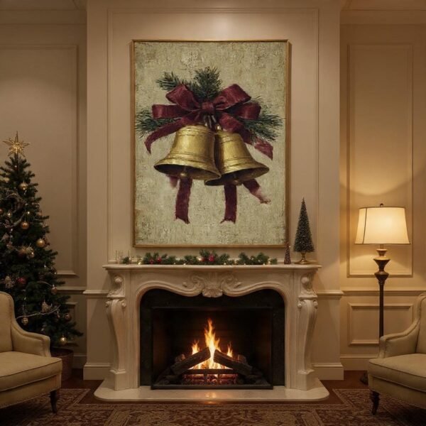 Vintage Christmas Bells Wall Art Rustic Holiday Decor Digital Download Art Print