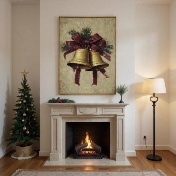 Vintage Christmas Bells Wall Art Rustic Holiday Decor Digital Download Art Print