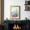 Beautiful Red Christmas Truck Watercolor Print, Vintage Holiday Wall Art (Digital Download)