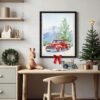 Beautiful Red Christmas Truck Watercolor Print, Vintage Holiday Wall Art (Digital Download)