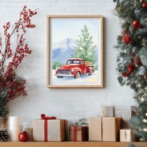 Red Christmas Truck Watercolor Print Red Christmas Truck Watercolor Print