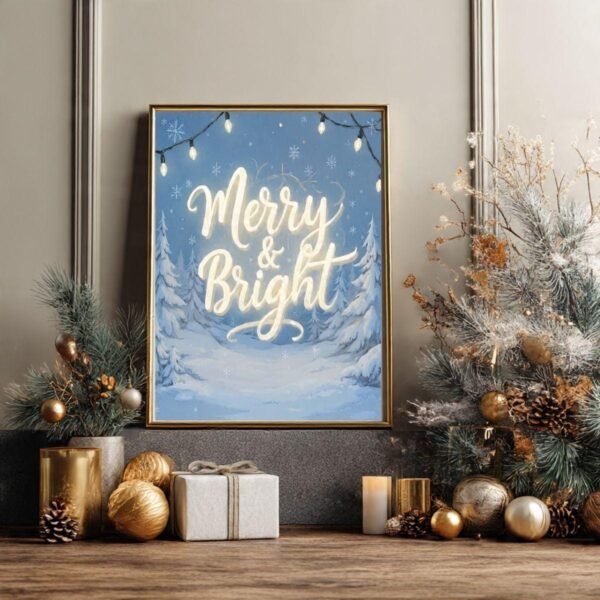 il_fullxfull.7430583749_i3vt.jpg Merry & Bright Christmas Wall Art · Minimal Typography Winter Print · Scandinavian Neutral Holiday Decor Poster